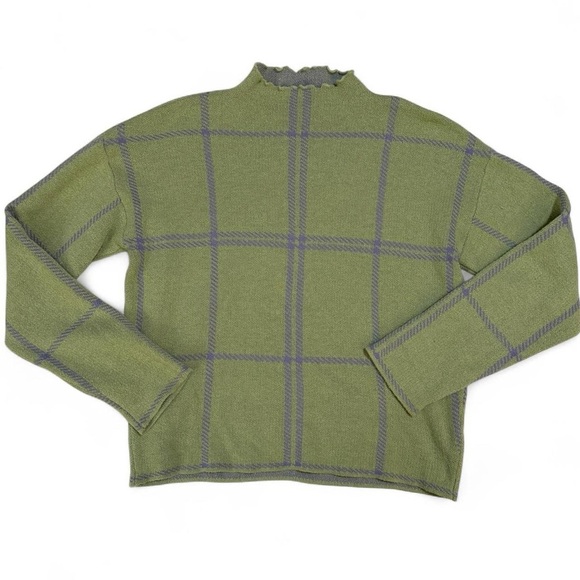 Sweaters - Green & Gray Mock Neck Plaid Sweater
